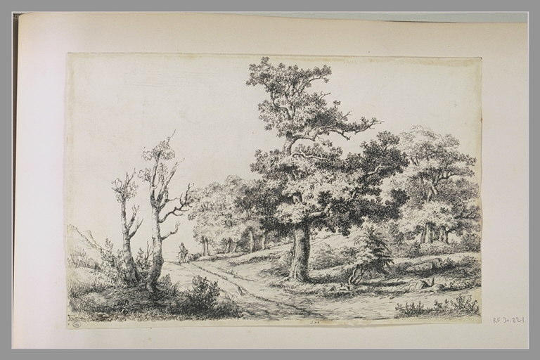 Cavalier sur un chemin, arbres et rochers : Mont S. Père