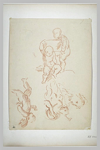 Deux enfants portant une pierre ; femme et enfant ; amour volant