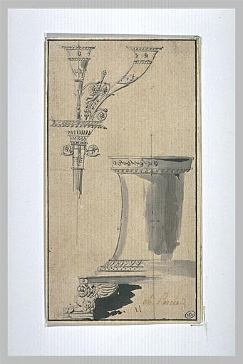 Feuille d'étude : éléments de candélabre, base de colonnes avec griffon