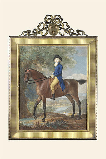 Portrait de cavalier en habit bleu roi, et portant un grand feutre