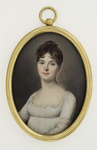 Portrait de femme, portant une robe empire blanche