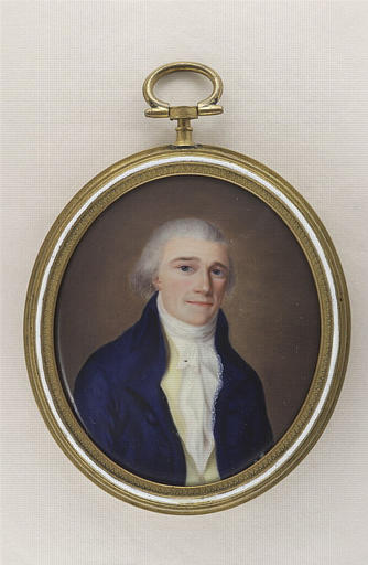 Portrait d'homme en gilet et habit de satin bleu