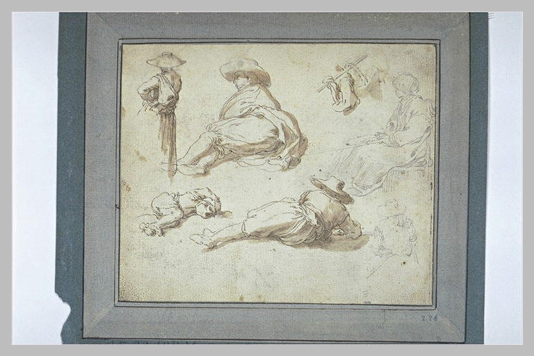 Etudes de diverses figures dont trois jeunes gens allongés