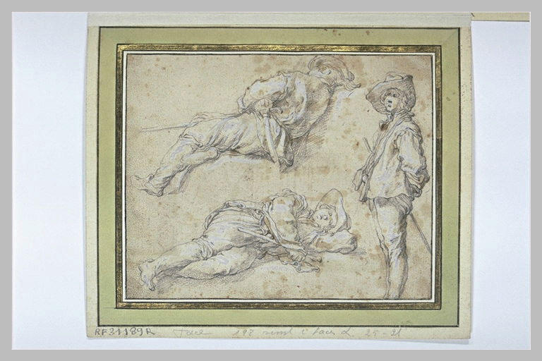 Etudes d'un jeune homme allongé, de face puis de dos et debout