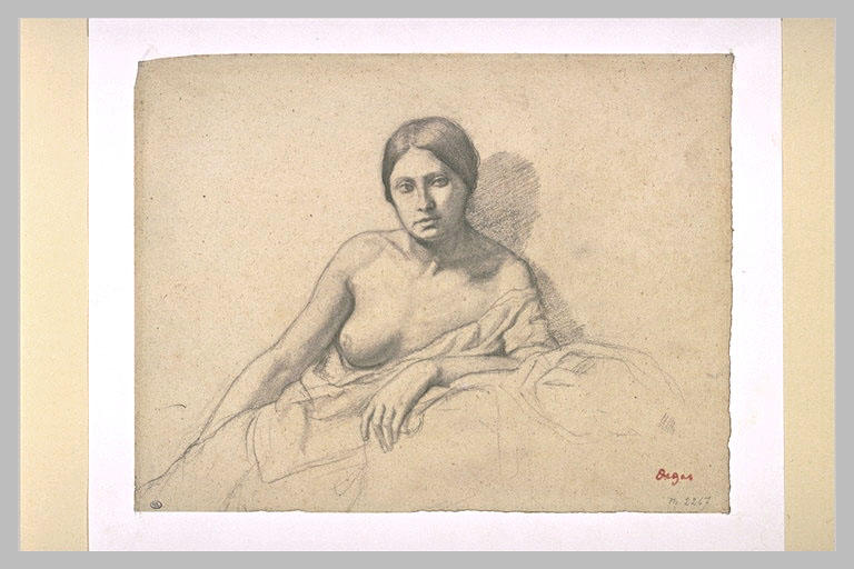 Jeune femme, demi nue, accoudée