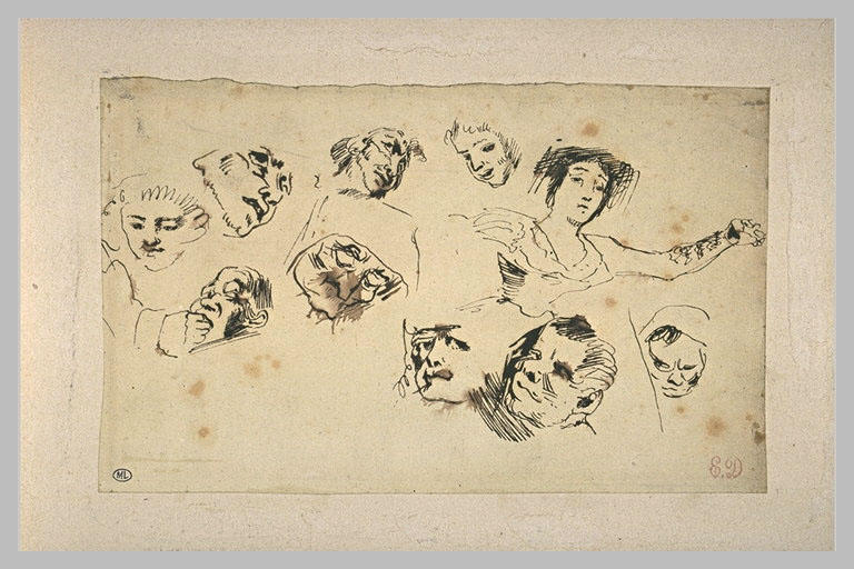 Feuille d'études avec dix études de têtes