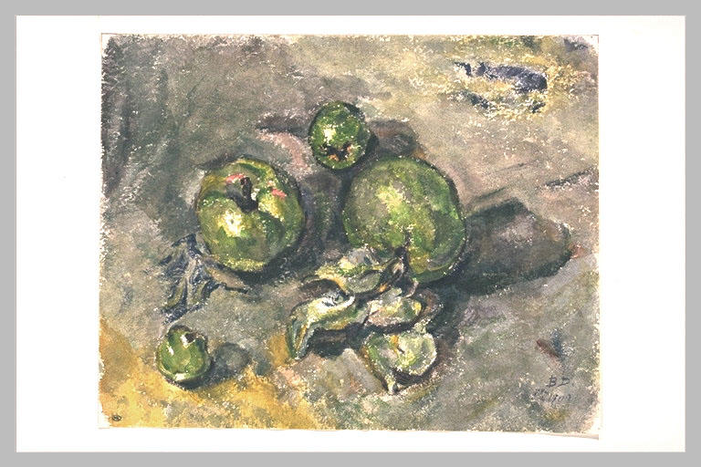 Nature morte : pommes et feuilles