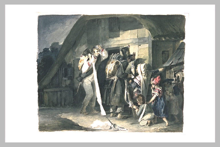 Deux soldats demandant leur route à une vieille femme