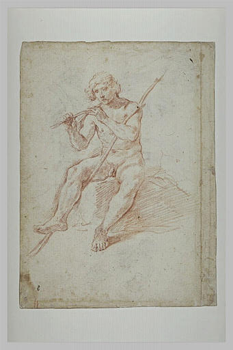 Homme nu, assis, tenant une flûte : Mercure