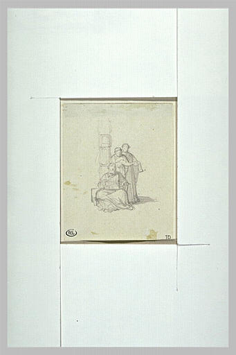 Trois personnages jouant de la musique et chantant