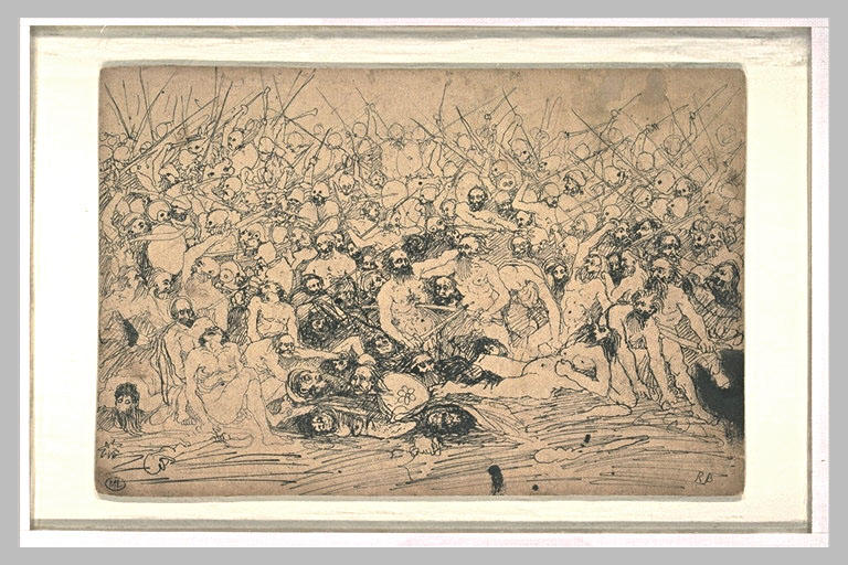 Scène de bataille d'hommes nus