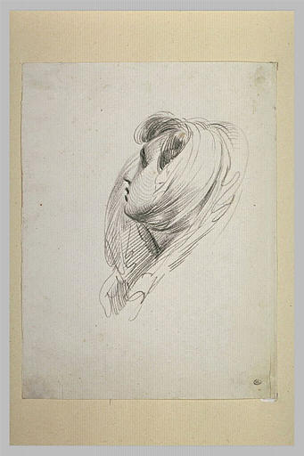 Tête de femme voilée, de profil à gauche