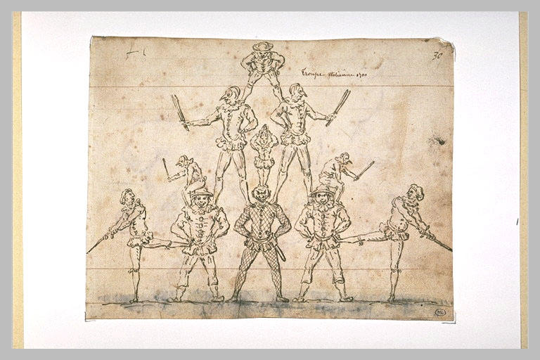 Comédiens italiens, grimpés sur les épaules, les uns des autres