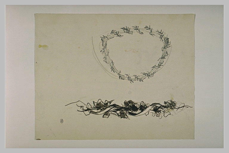 Croquis d'un ruban et d'un palme entrelacés, et croquis d'une couronne