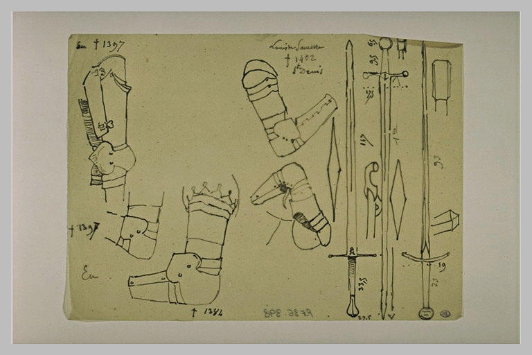 Feuille d'études d'armes et d'armures du Moyen-Age
