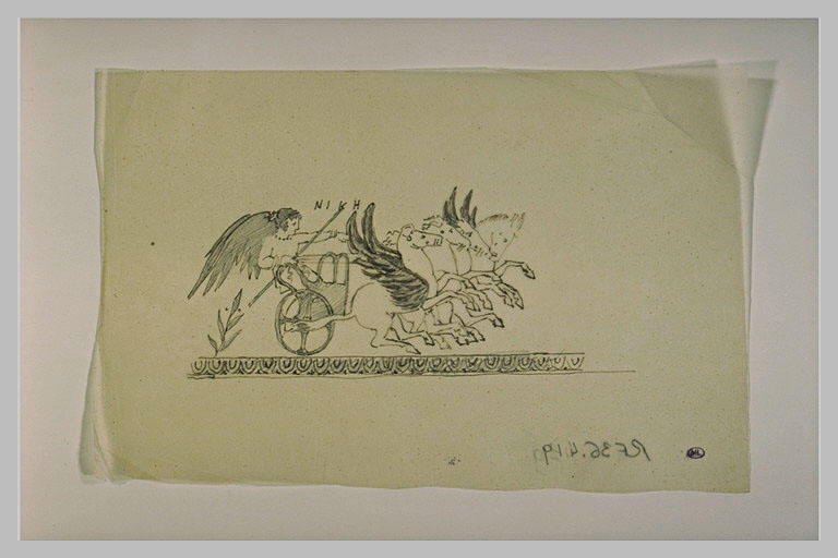 Quadrige conduit par une figure ailée, d'après une peinture antique