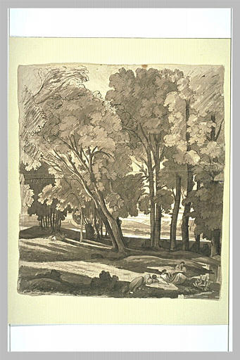 Paysage avec des personnages étendus sous les arbres