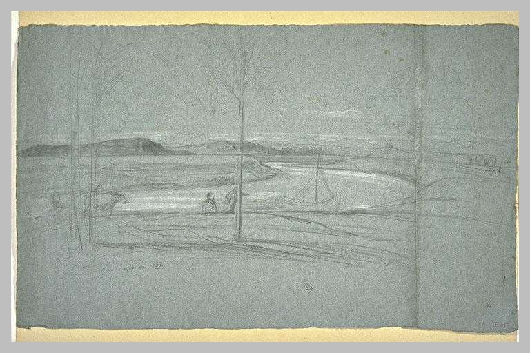 Paysage de la campagne romaine, avec une barque sur une rivière