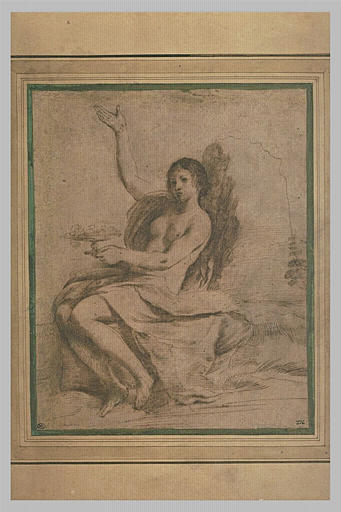 Etude d'une femme à demi nue, assise, tenant une coupe de fleurs