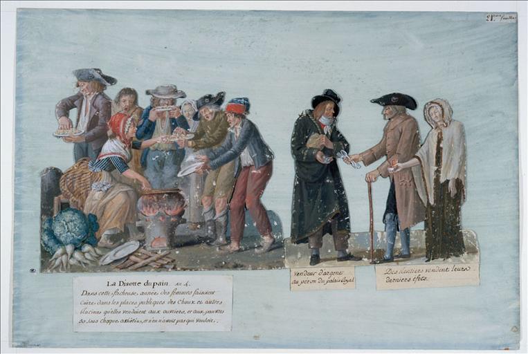 Misère et pénurie à Paris. (titre factice) ; La Disette du pain. (titre inscrit)