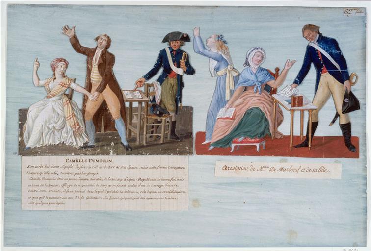 Arrestation de Camille Desmoulins, le 31 mars 1794. (titre factice) ; Camille Dumoulin. (titre inscrit) ; Arestation de Mme. De Marboeuf et de sa fille. (titre inscrit)