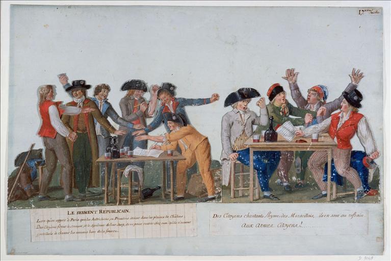 Le Serment Républicain, 1792. (titre factice) ; Le Serment Républicain. (titre inscrit) ; Citoyens chantants La Marseillaise. (titre factice)