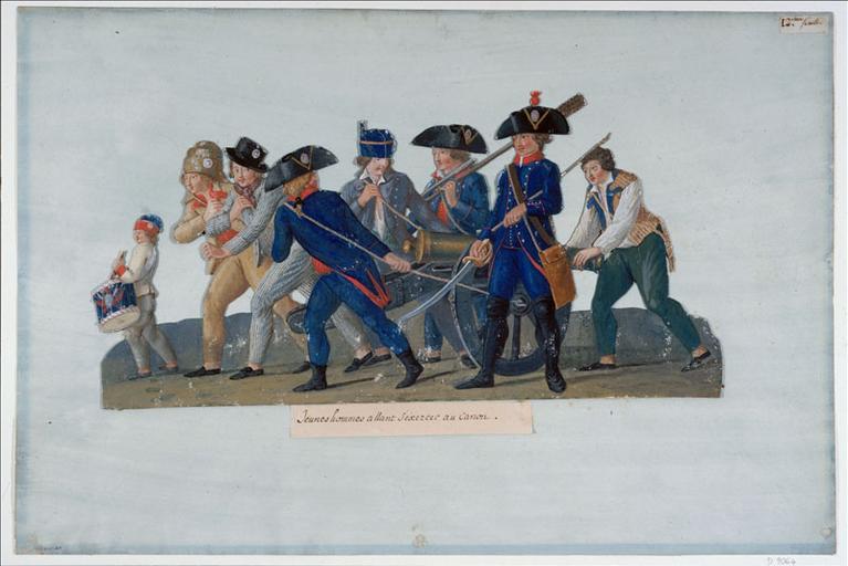 Jeunes hommes allant s'exercer au Canon. (titre inscrit)