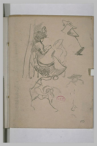 Femme assise, devant un arbre ; autres ébauches du personnage