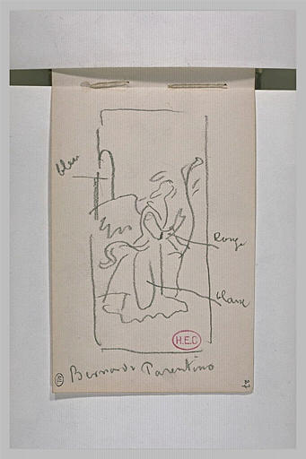 Copie d'un ange peint par Bernardo Parenteno, et notes manuscrites