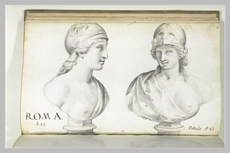 Deux bustes représentant l'un ROMA ; l'autre PALLADE