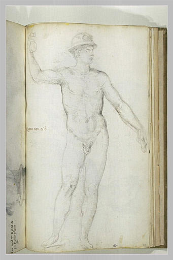 Statue de Mercure tenant une bourse