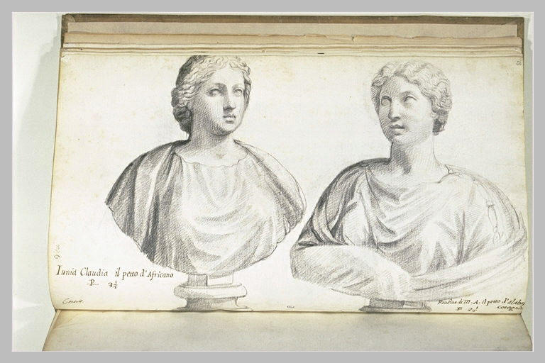 Deux bustes représentant l'un IUNIA CLAUDIA et l'autre FAUSTINA di M. A.