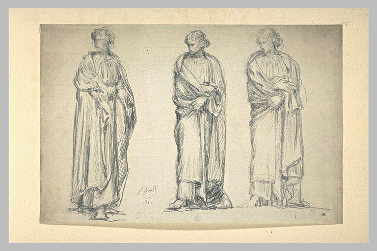 Feuille de trois études d'un jeune- homme drapé debout