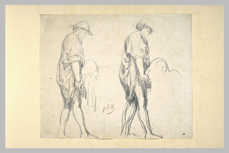 Deux études d'un porteur de brancard : ensevellissement de sainte Philomène