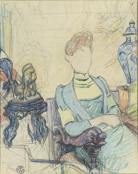 PORTRAIT INACHEVE DE MADAME F. CHAMPSAUR, ASSISE