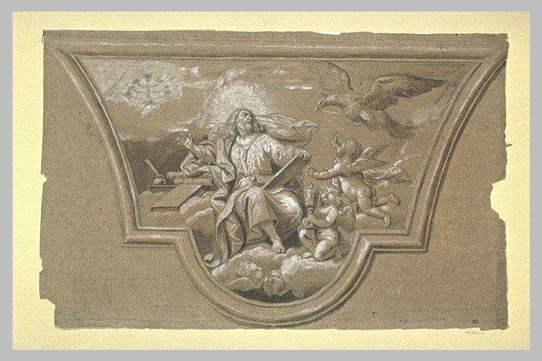 Saint Jean assis tenant un écritoire, regardant l'aigle qui tient une plume