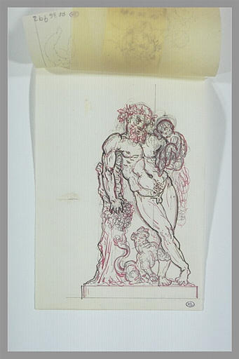 Silène appuyé à un tronc d'arbre, tenant le jeune Bacchus