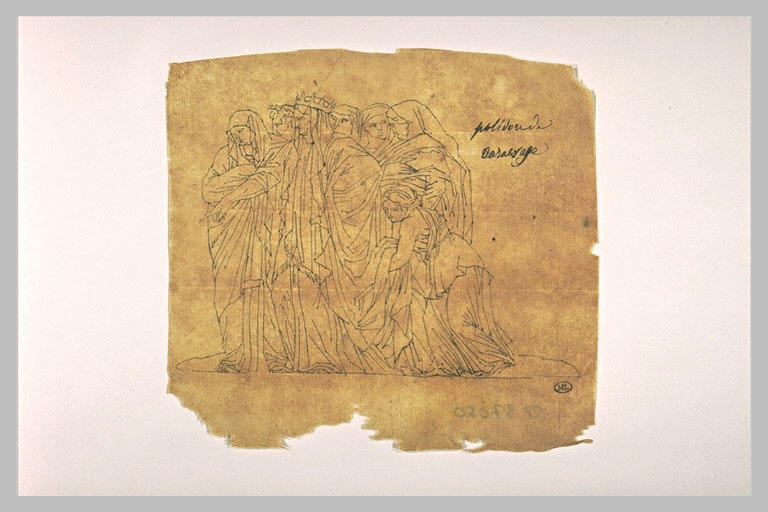 Groupe de personnages drapés à l'antique d'après Polidore de Caravage