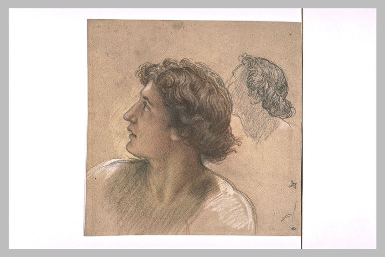 Tête d'adolescent aux cheveux bouclés, de trois quarts, à gauche