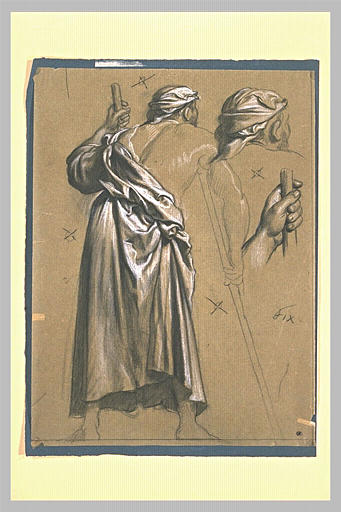 Etude d'homme debout, vu de dos, vêtu d'un manteau