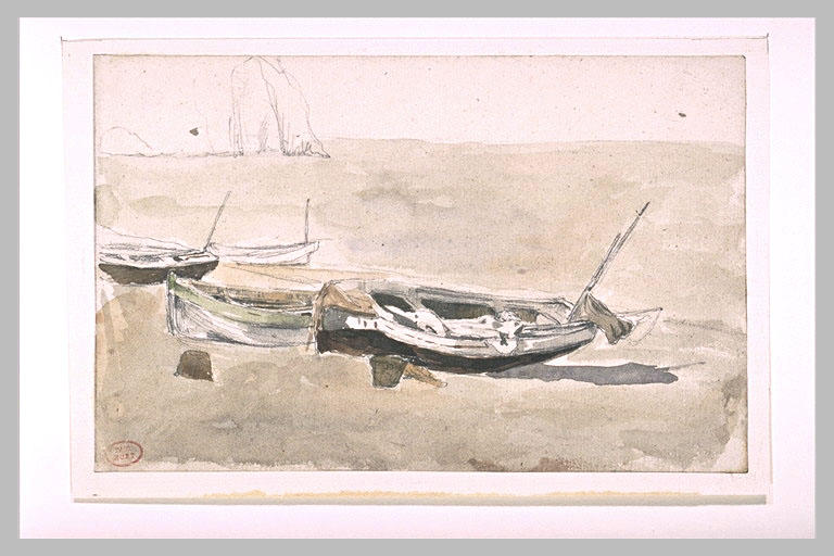 Barques à Etretat, échouées sur la grève