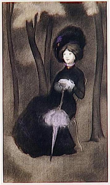 JEUNE FEMME A L'OMBRELLE MAUVE