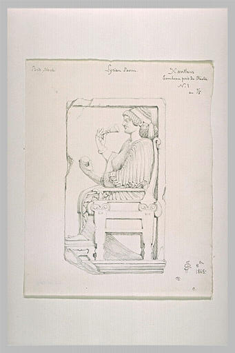 Fragment de relief funéraire : femme assise respirant une fleur