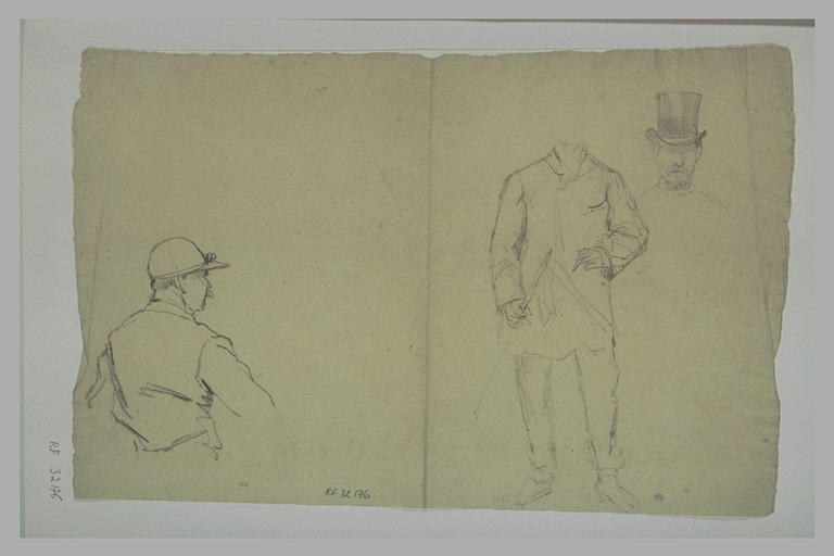 Buste d'un jockey ; homme, debout, sans tête et étude de la tête