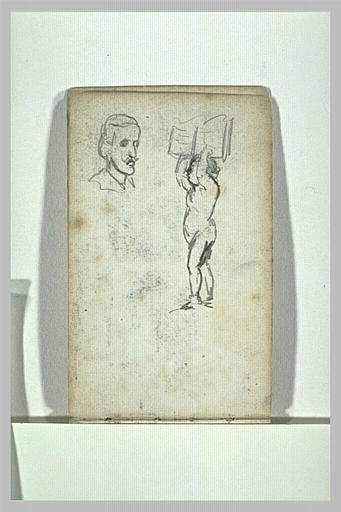 Tête d'homme, et ange tenant un livre