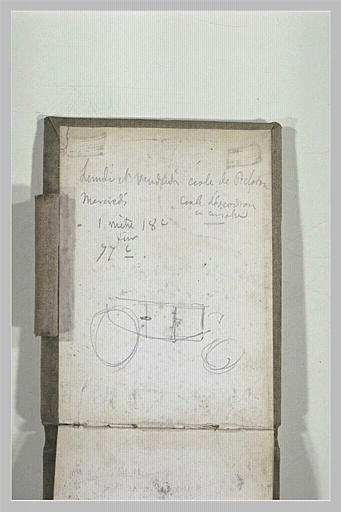Caisse de carrosse, et note manuscrite