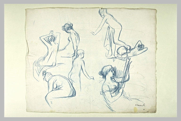 Feuille d'études : plusieurs femmes nues se séchant, et se coiffant