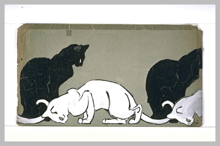 Frise avec deux chats noirs et deux chats blancs