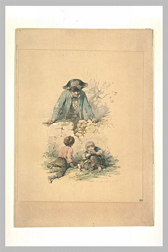 Le garde-champêtre regarde deux enfants accroupis