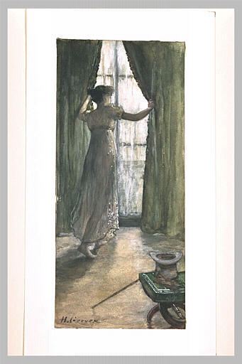 Jeune femme debout, vue de dos, devant une fenêtre